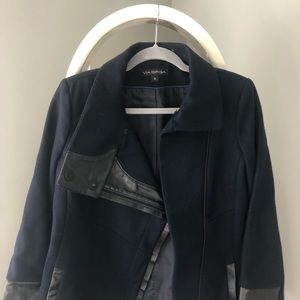 Via Spiga Wool Jacket with Faux Fur removable collar and leather detailing